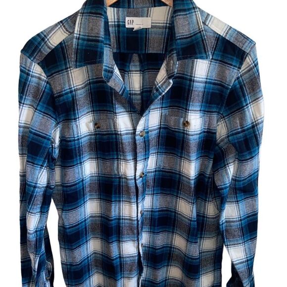 Gap standard fit blue and black plaid long sleeve - Picture 1 of 10